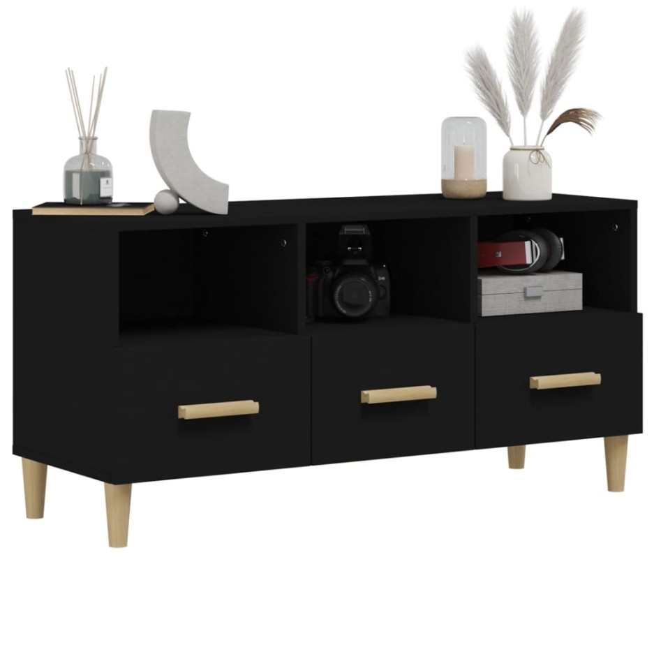 Mueble de TV madera contrachapada negro 102x36x50