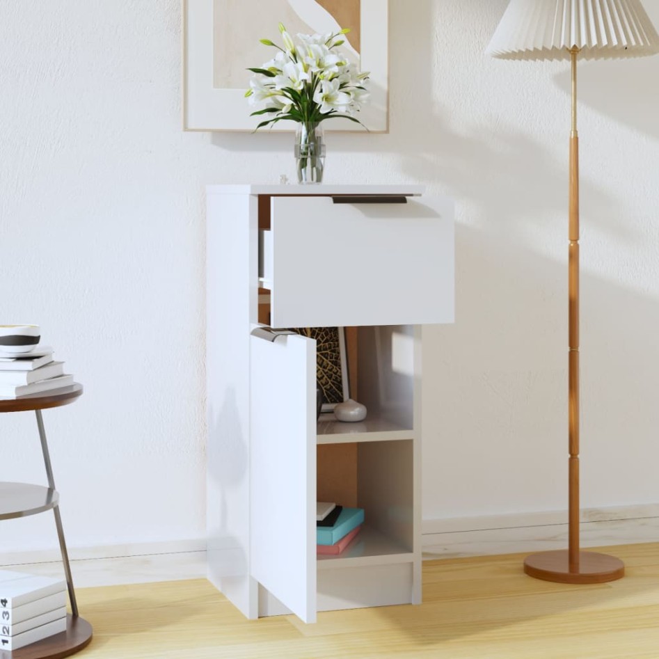 Aparador de madera contrachapada blanco brillante 30x30x70