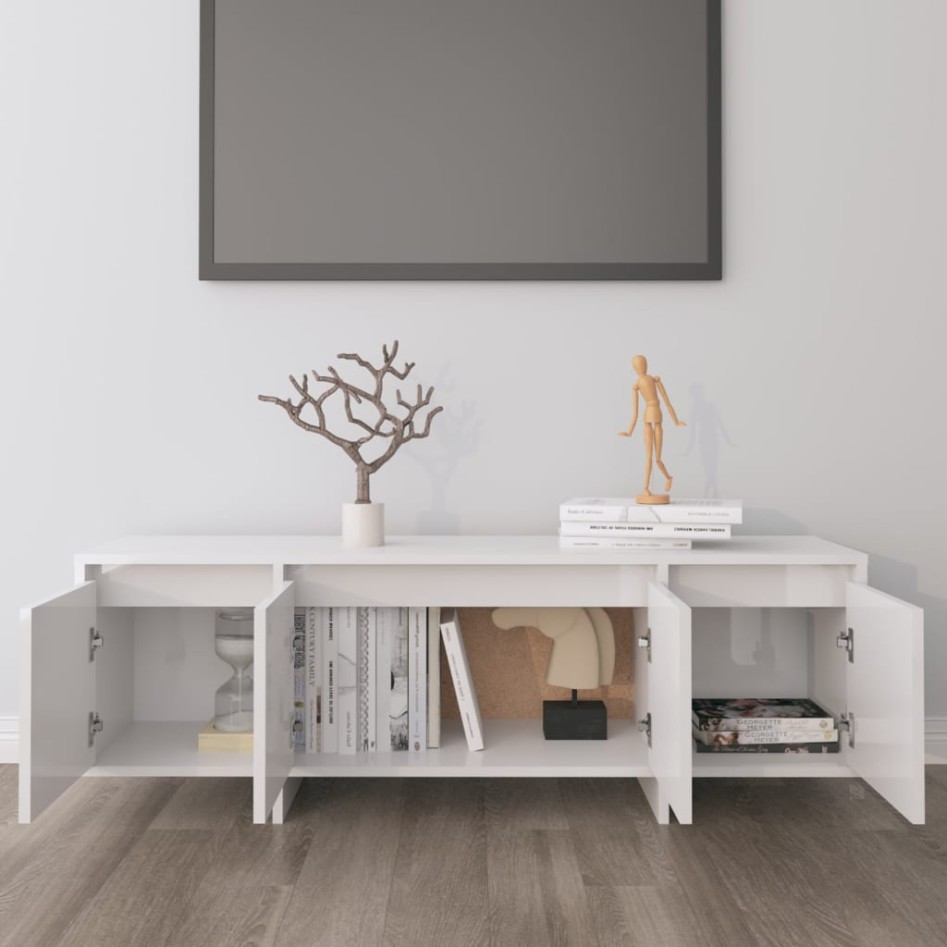 Mueble de TV madera contrachapada blanco brillo 120x30x40,5