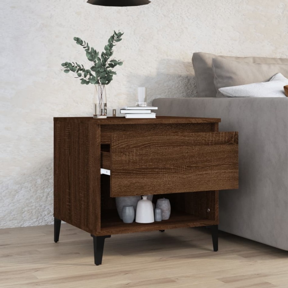 Mesa auxiliar madera contrachapada roble marrón 50x46x50