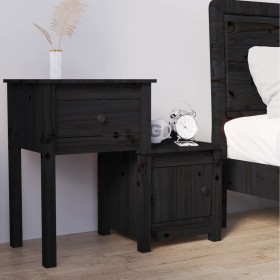 Mesita de noche madera maciza de pino negro 79,5x38x65,5