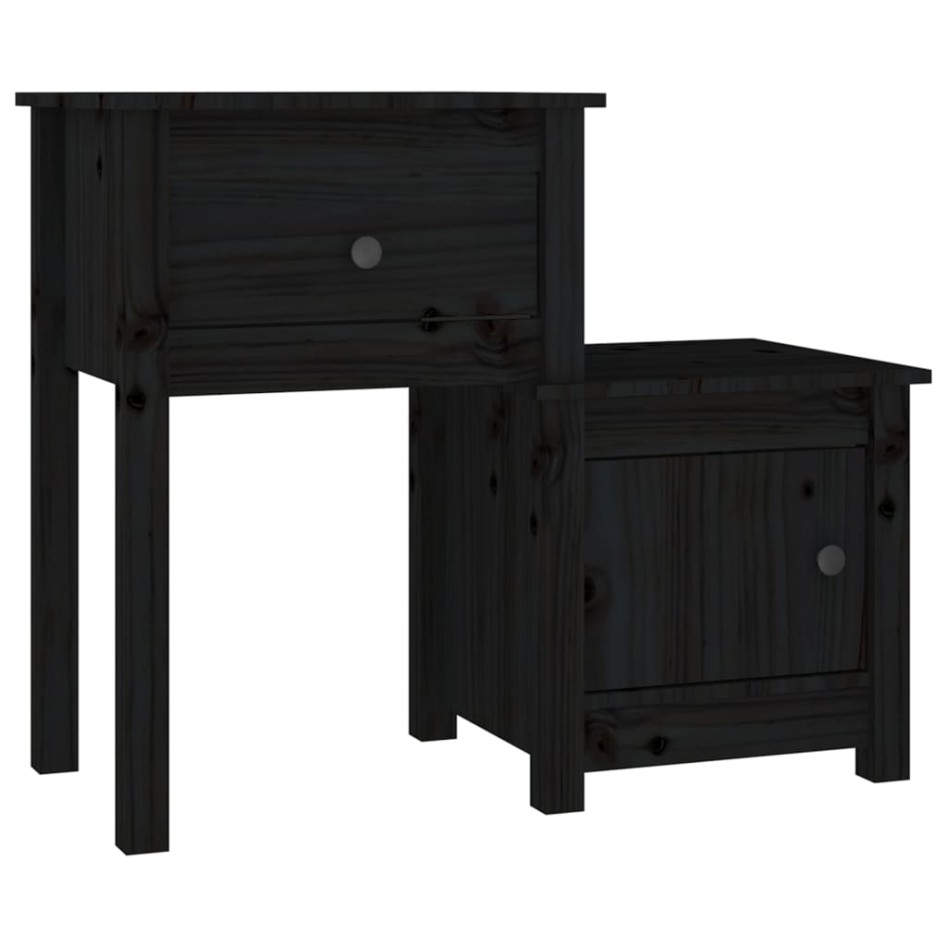 Mesita de noche madera maciza de pino negro 79,5x38x65,5