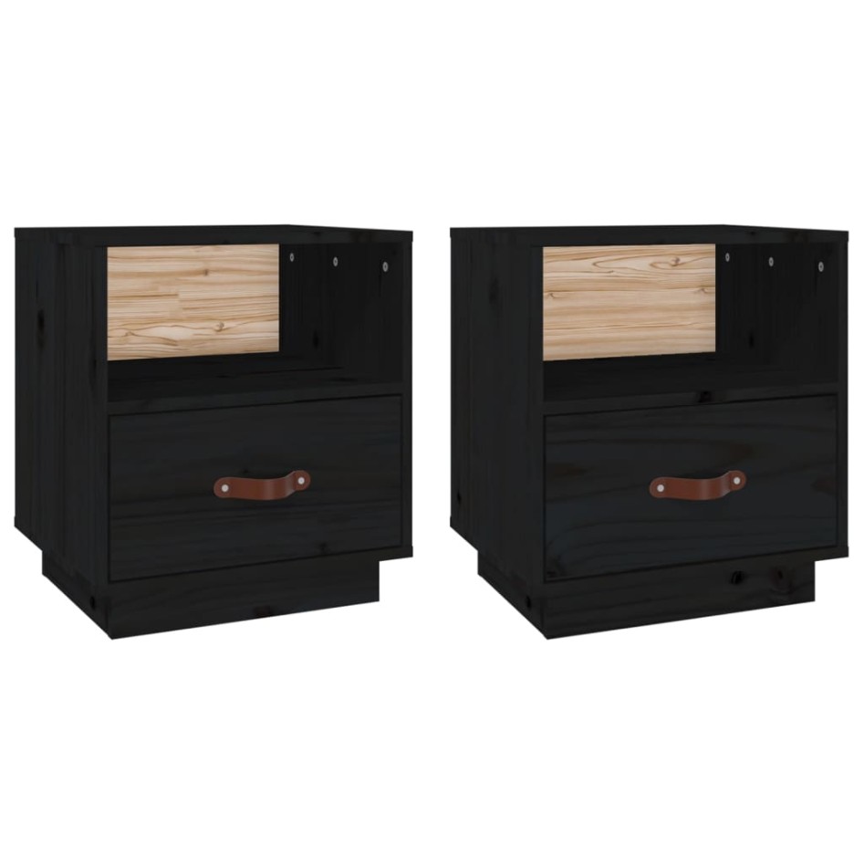Mesitas de noche 2 uds madera maciza de pino negro 40x34x45