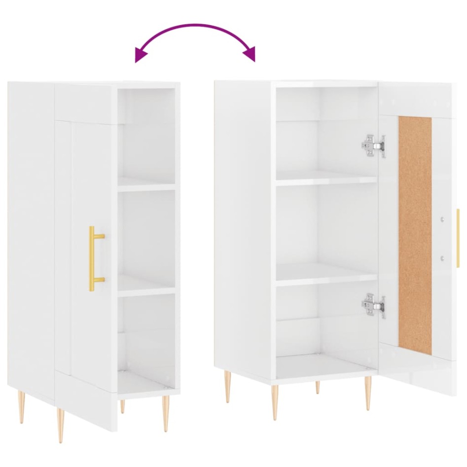 Aparador de madera contrachapada blanco brillante 34,5x34x90