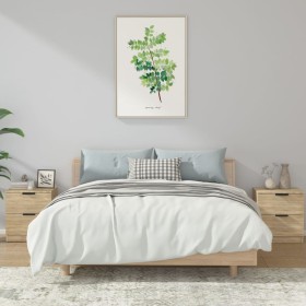 Mesita de noche 2 uds madera contrachapada color roble