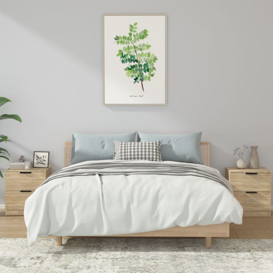 Mesita de noche 2 uds madera contrachapada color roble