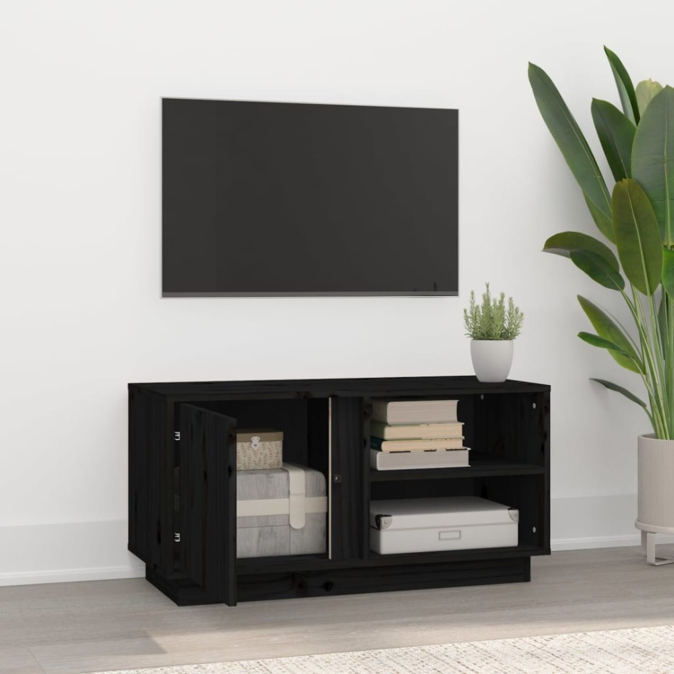 Mueble de TV madera maciza de pino negro 80x35x40,5