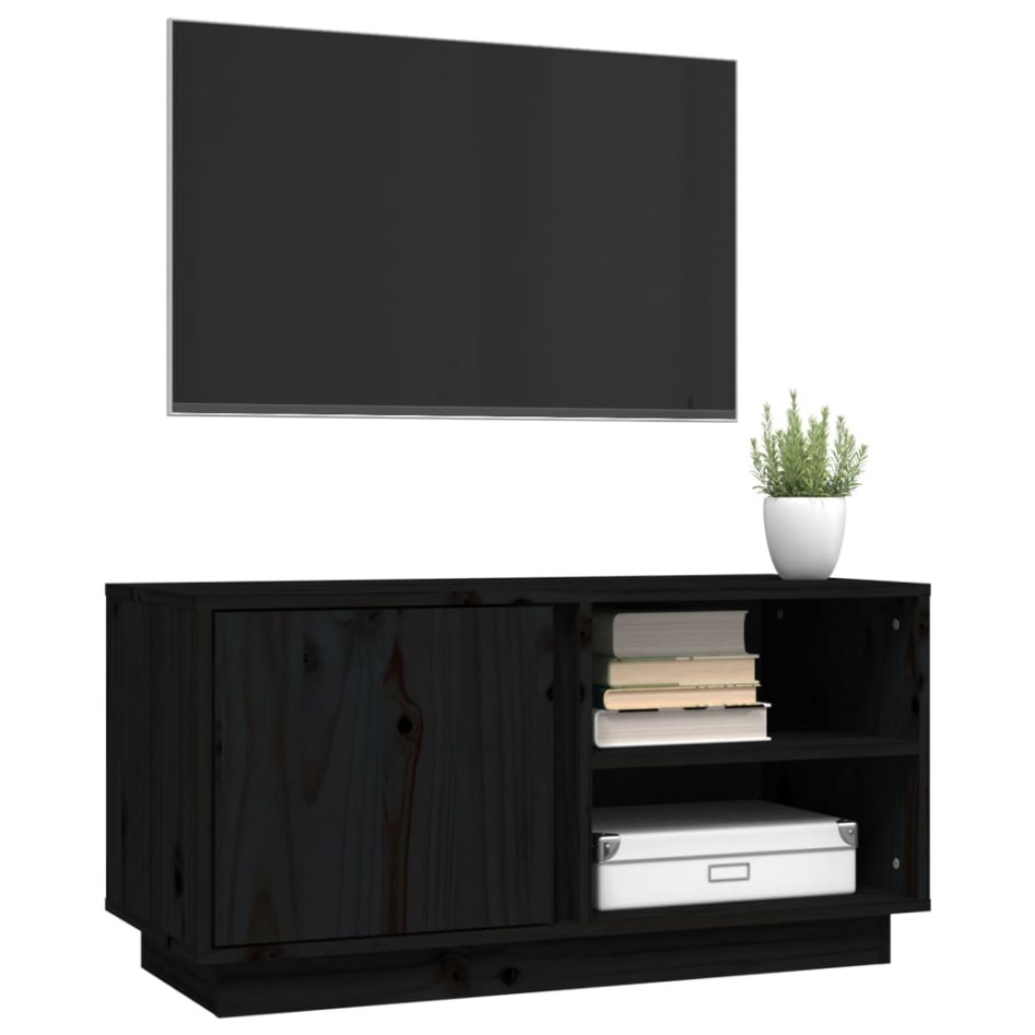 Mueble de TV madera maciza de pino negro 80x35x40,5
