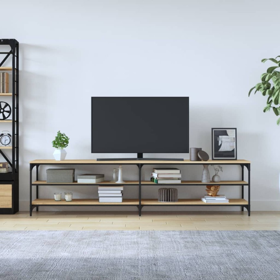 Mueble TV metal y madera contrachapada roble Sonoma