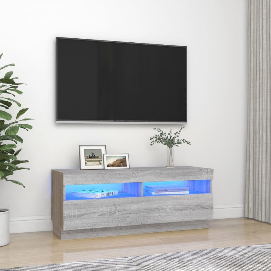 Mueble de TV con luces LED gris Sonoma 100x35x40