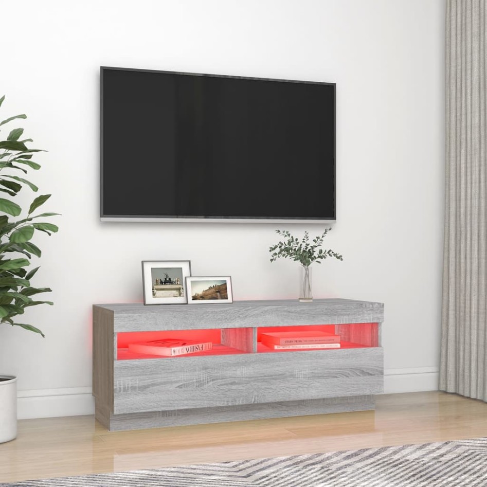 Mueble de TV con luces LED gris Sonoma 100x35x40