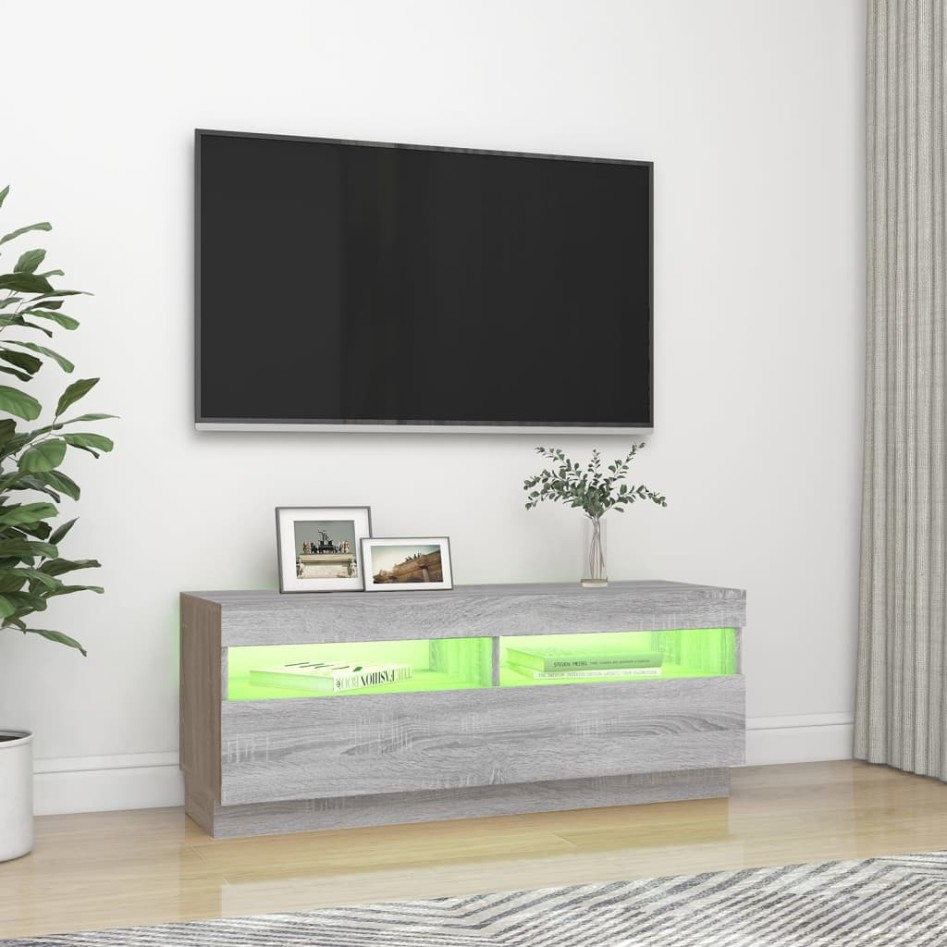 Mueble de TV con luces LED gris Sonoma 100x35x40