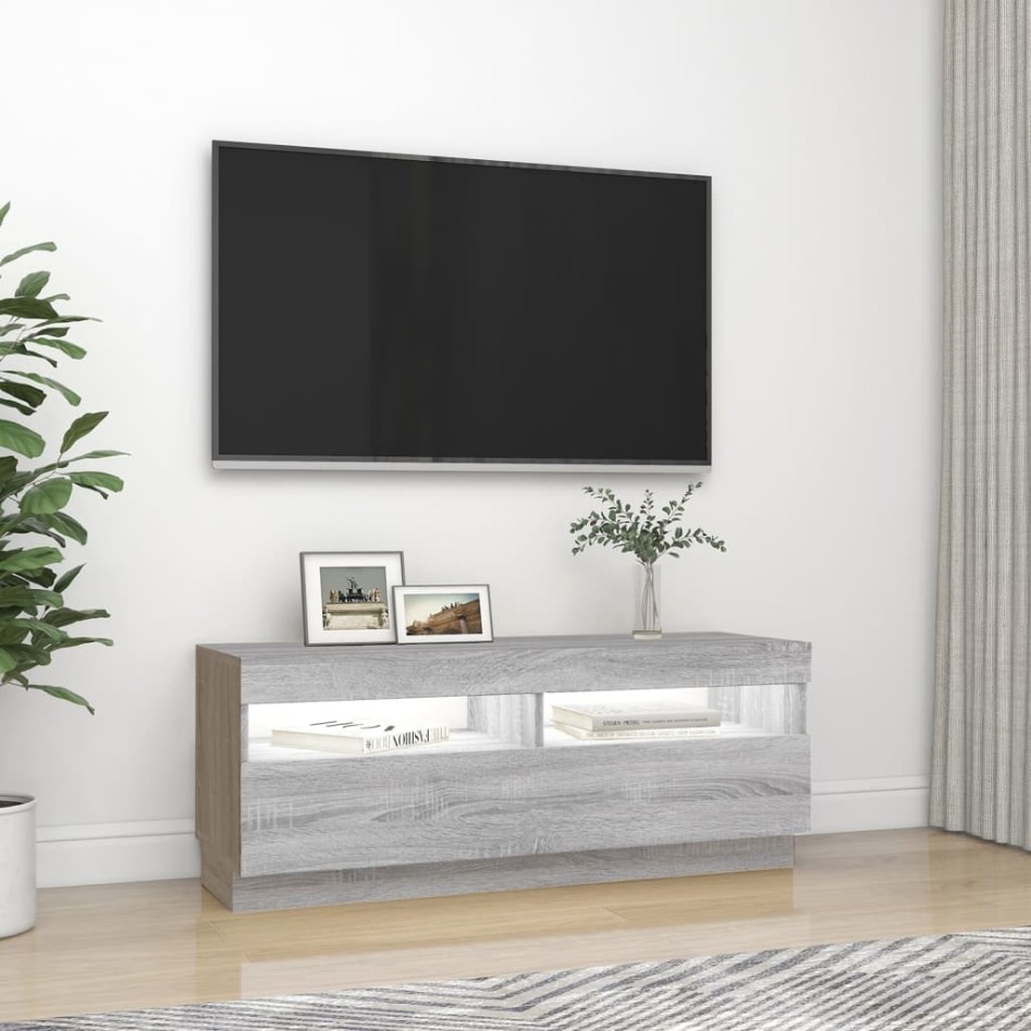 Mueble de TV con luces LED gris Sonoma 100x35x40