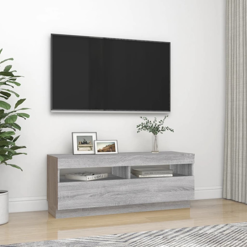 Mueble de TV con luces LED gris Sonoma 100x35x40