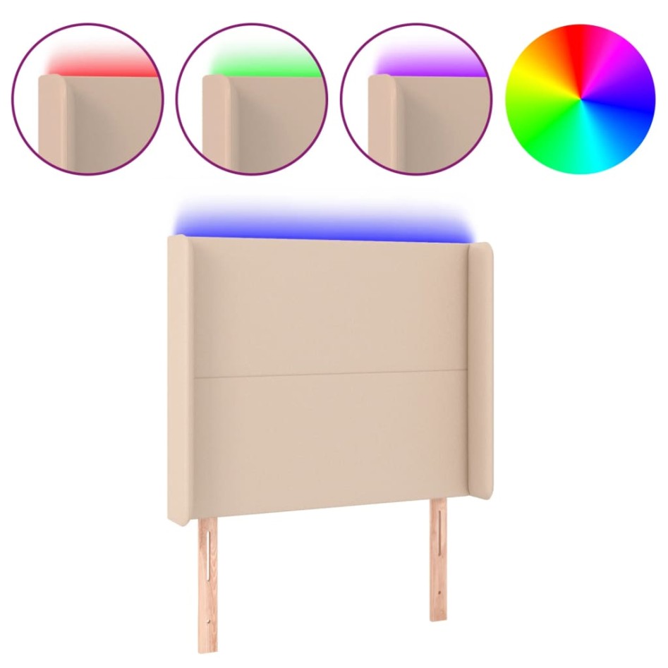 Cabecero con LED cuero sintético capuchino