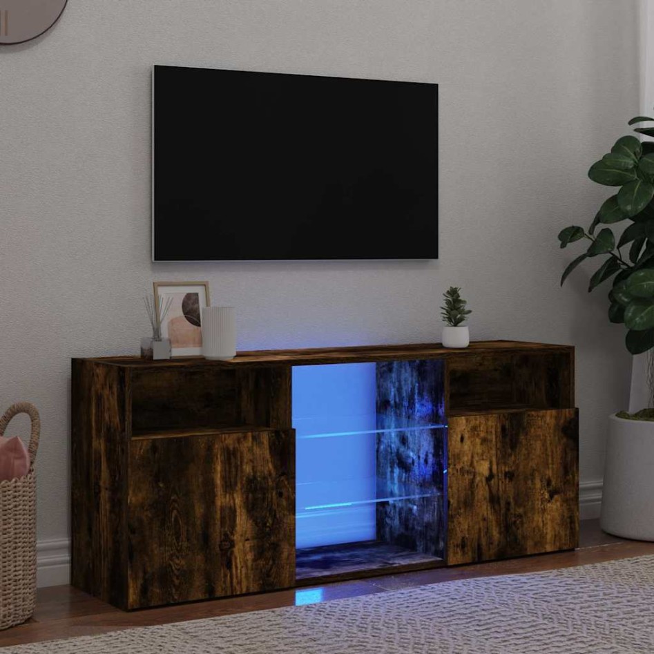 Mueble de TV con luces LED roble ahumado 120x30x50