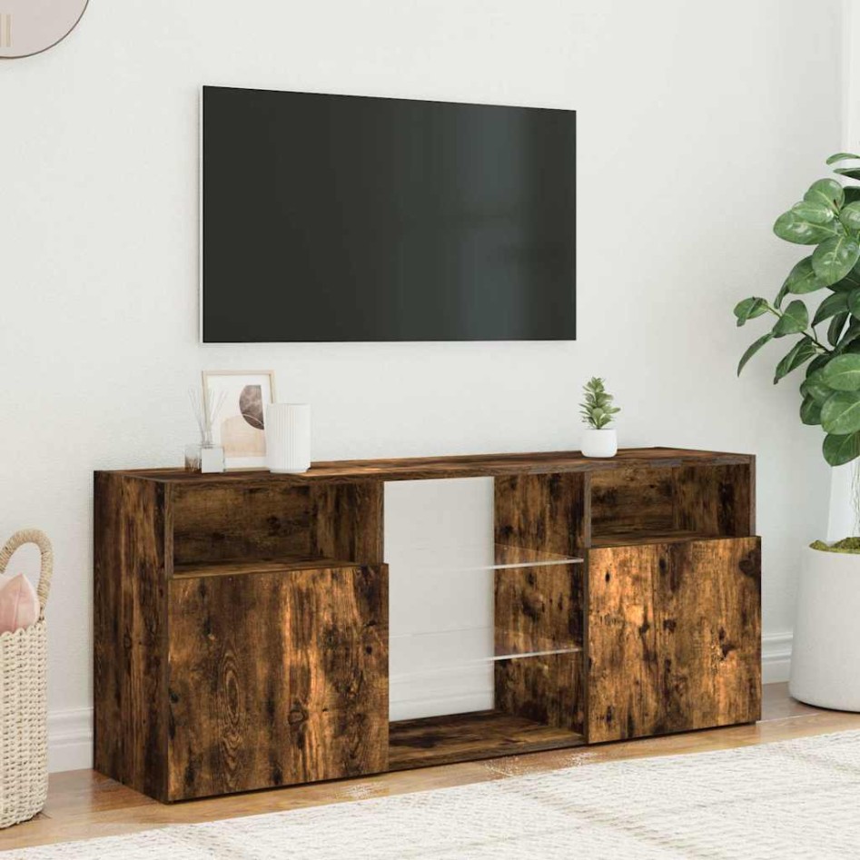 Mueble de TV con luces LED roble ahumado 120x30x50