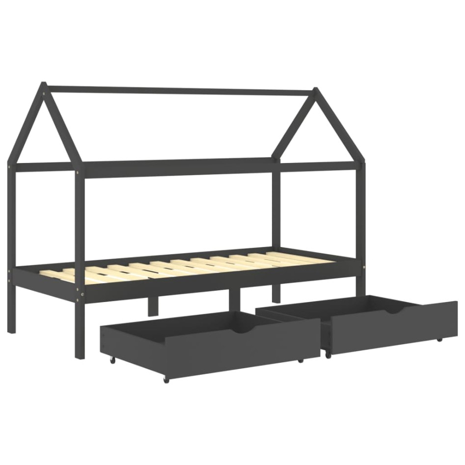 Estructura de cama infantil y cajones madera pino gris