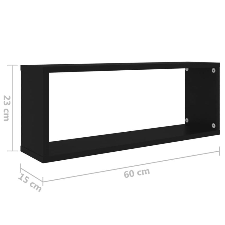 Estante cubo de pared 6 uds contrachapado negro 60x15x23