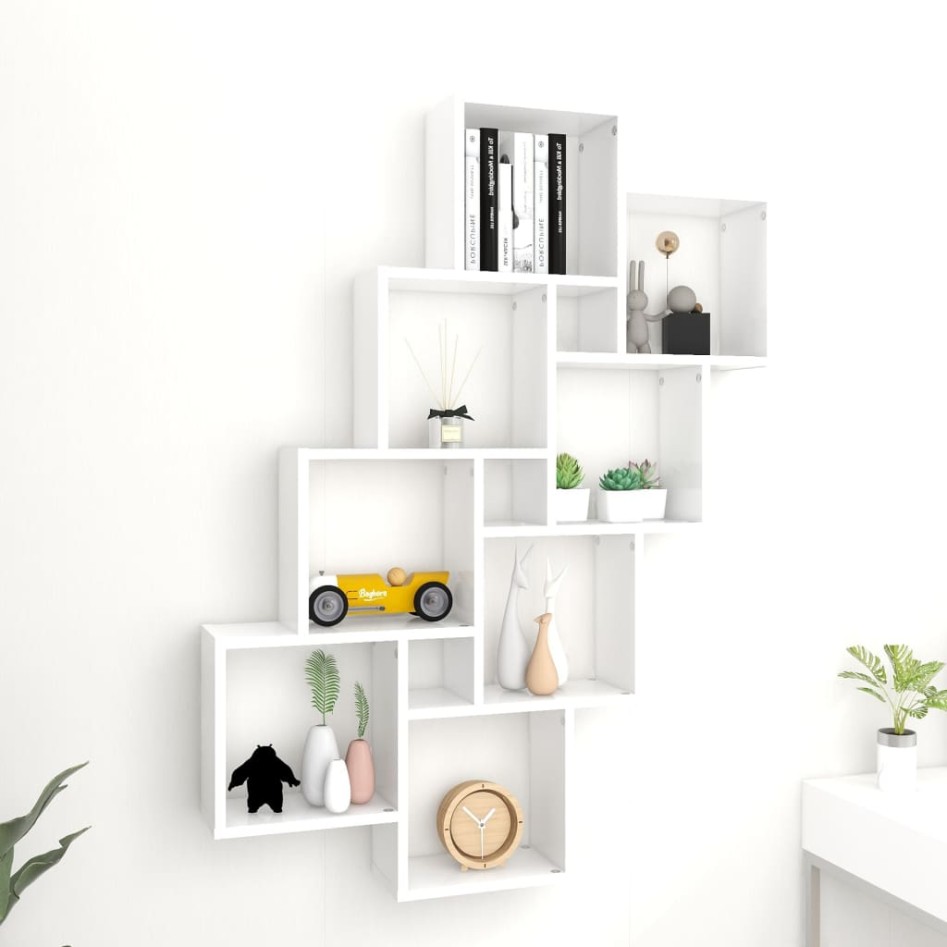 Estante de cubo pared madera contrachapada blanco 90x15x119