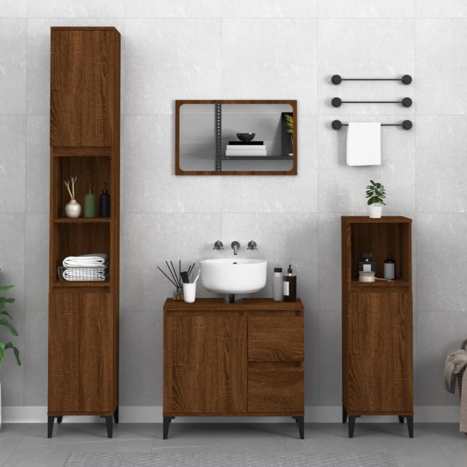 Armario de baño madera contrachapada marrón roble 30x30x100