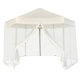 Carpa desplegable hexagonal 6 paredes blanco crema