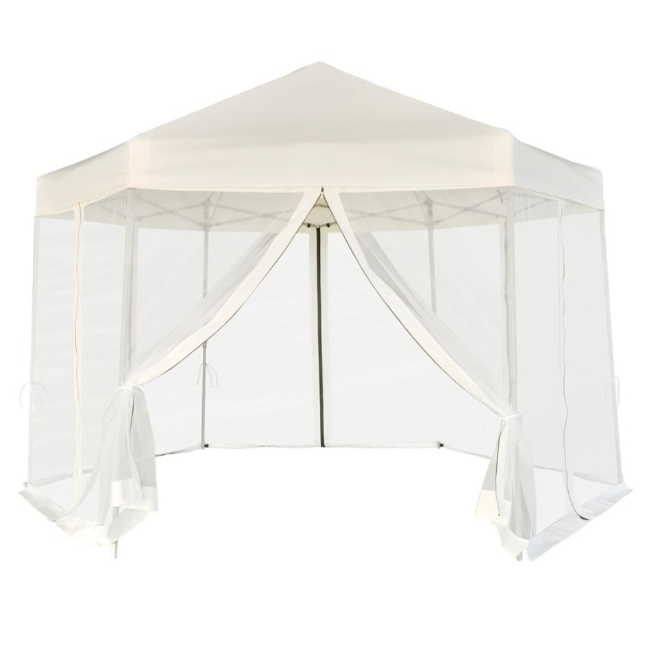 Carpa desplegable hexagonal 6 paredes blanco crema