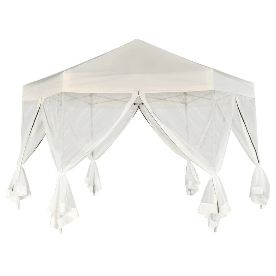 Carpa desplegable hexagonal 6 paredes blanco crema