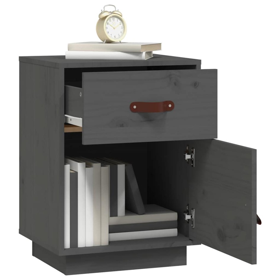 Mesitas de noche 2 uds madera maciza de pino gris 40x34x55