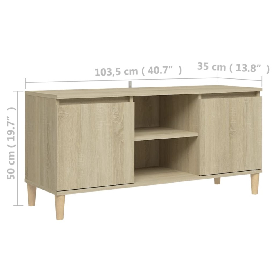 Mueble de TV patas madera maciza roble Sonoma 103,5x35x50