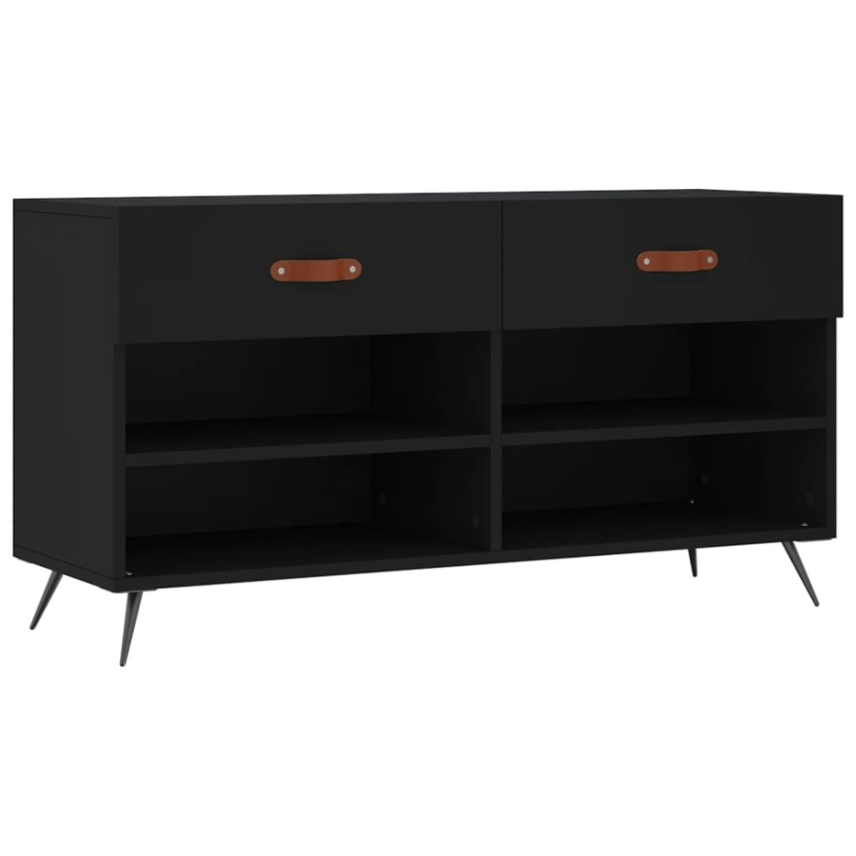 Banco zapatero madera de ingeniería negro 102x35x55