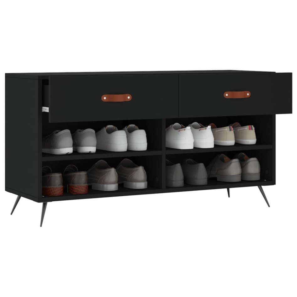 Banco zapatero madera de ingeniería negro 102x35x55