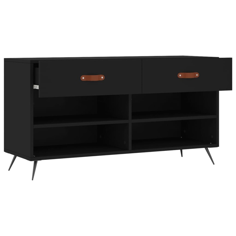 Banco zapatero madera de ingeniería negro 102x35x55