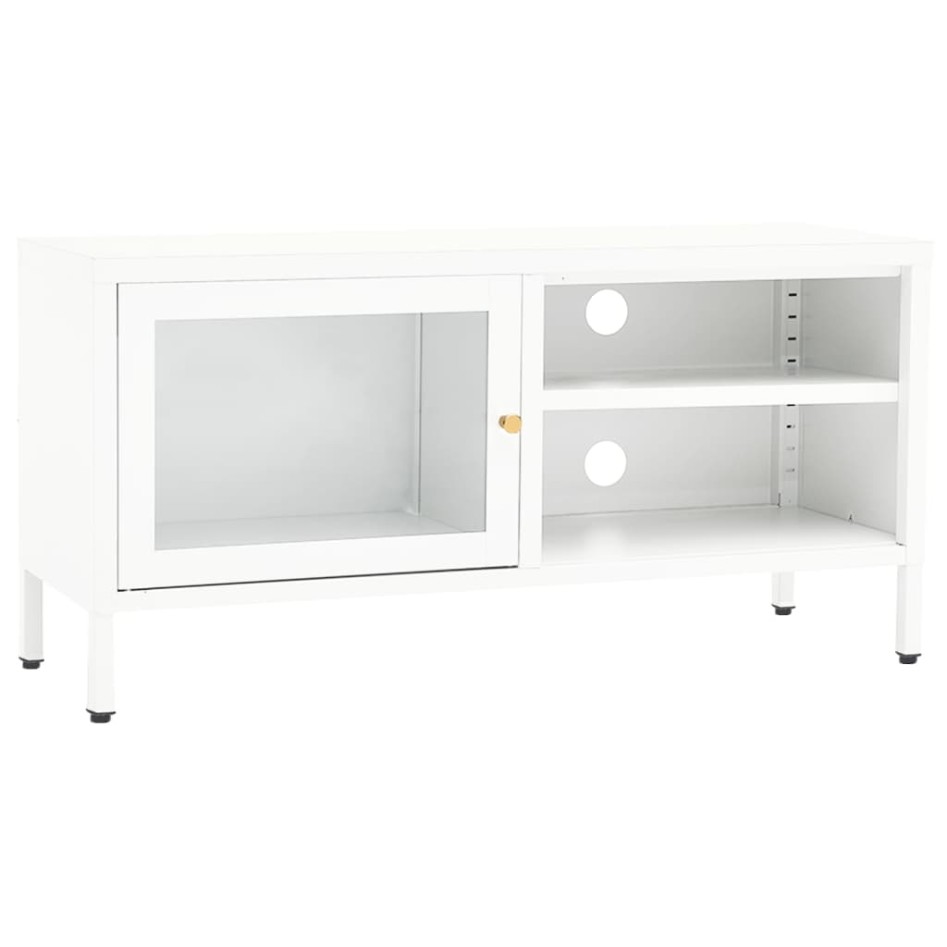 Mueble para el televisor acero y vidrio blanco 90x30x44