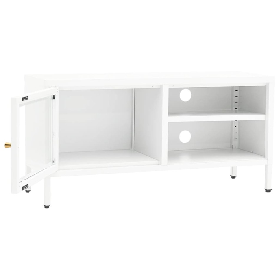 Mueble para el televisor acero y vidrio blanco 90x30x44