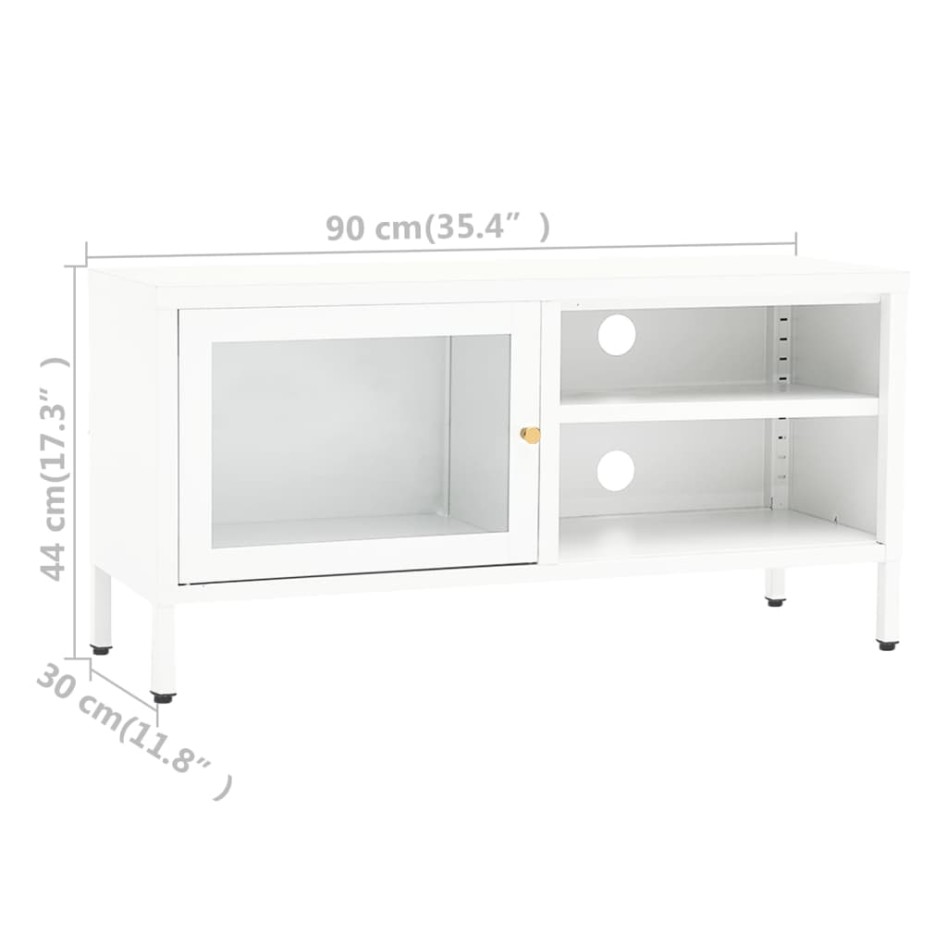Mueble para el televisor acero y vidrio blanco 90x30x44