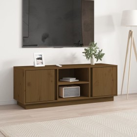 Mueble de TV madera maciza de pino marrón miel 110x35x40,5