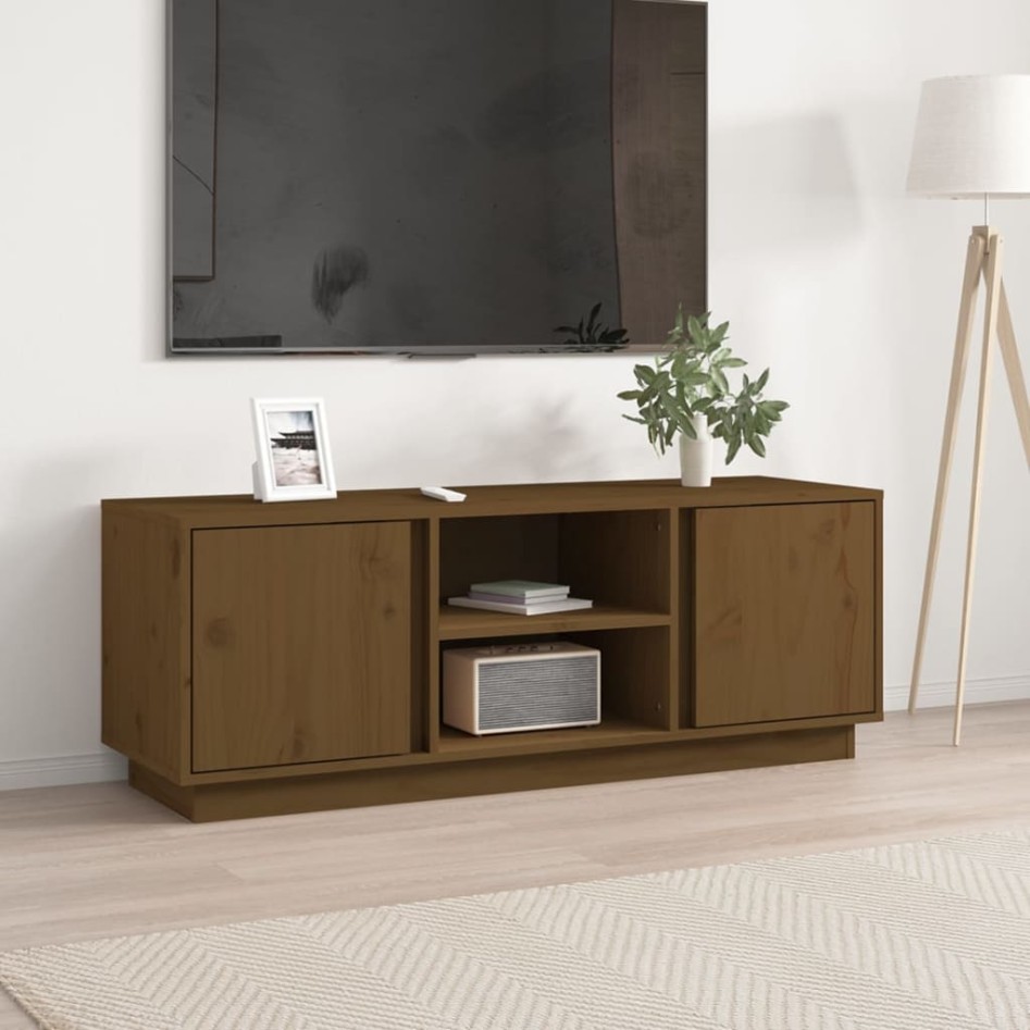 Mueble de TV madera maciza de pino marrón miel 110x35x40,5