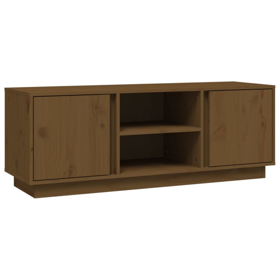 Mueble de TV madera maciza de pino marrón miel 110x35x40,5