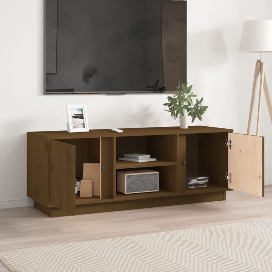 Mueble de TV madera maciza de pino marrón miel 110x35x40,5