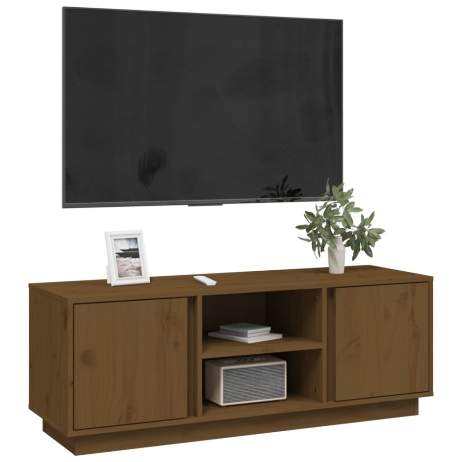 Mueble de TV madera maciza de pino marrón miel 110x35x40,5