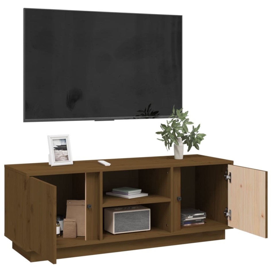Mueble de TV madera maciza de pino marrón miel 110x35x40,5