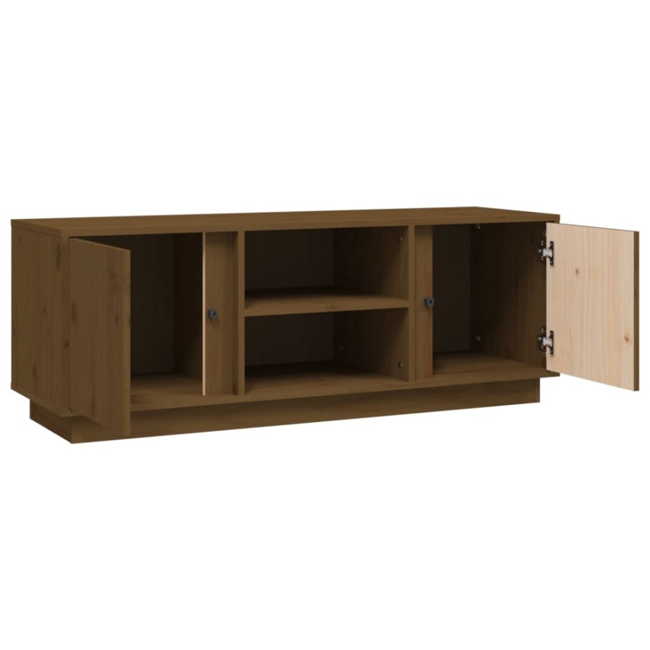 Mueble de TV madera maciza de pino marrón miel 110x35x40,5
