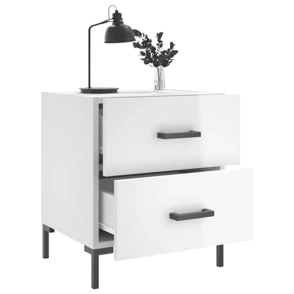 Mesita noche 2 uds madera ingeniería blanco brillo