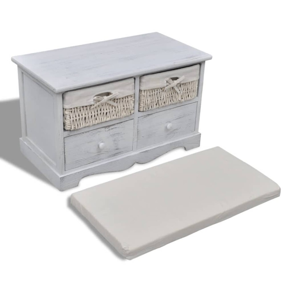 Banco de almacenaje de madera de Paulownia blanco 62x33x42