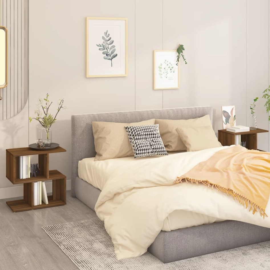 Mesitas de noche 2 uds contrachapada marrón roble