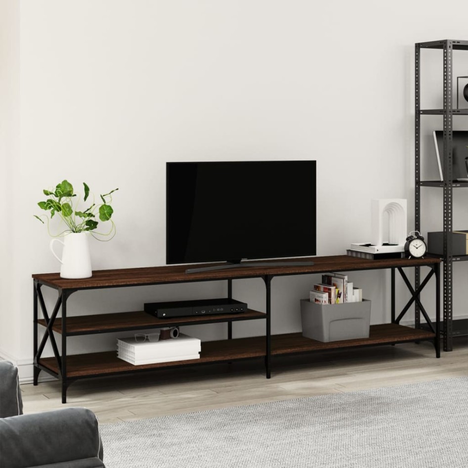 Mueble TV metal y madera contrachapada roble marrón