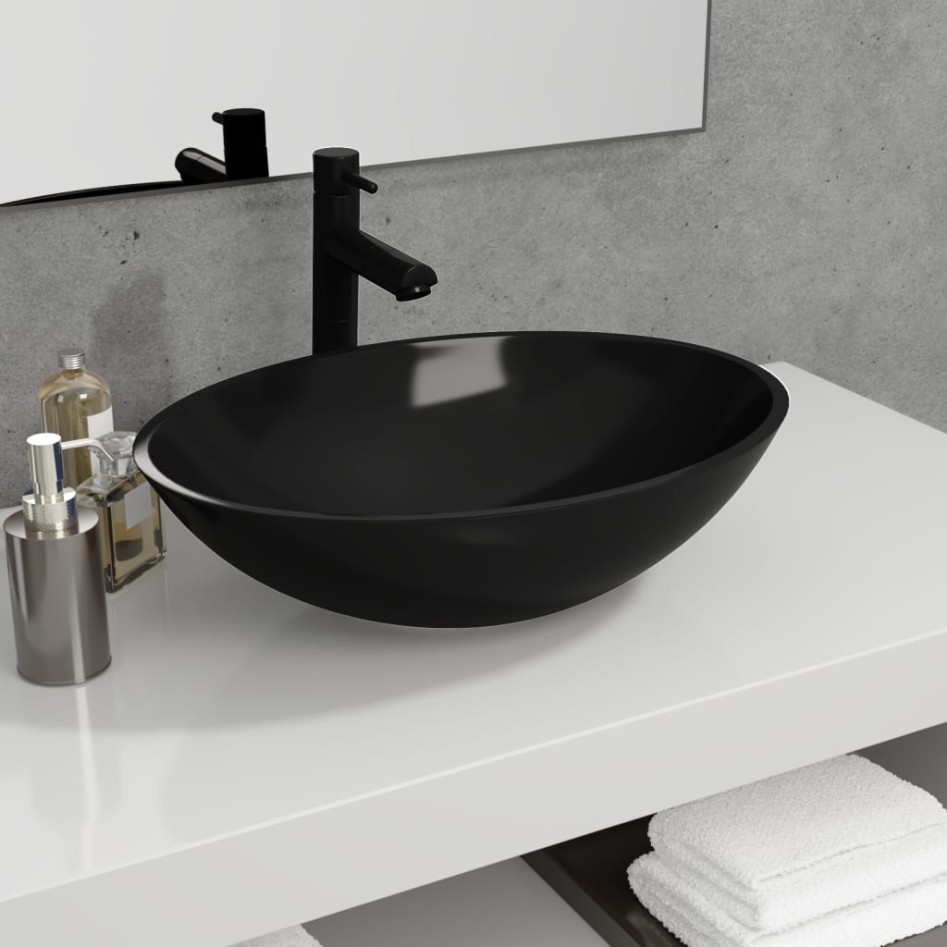 Lavabo de vidrio negro 50x37x14