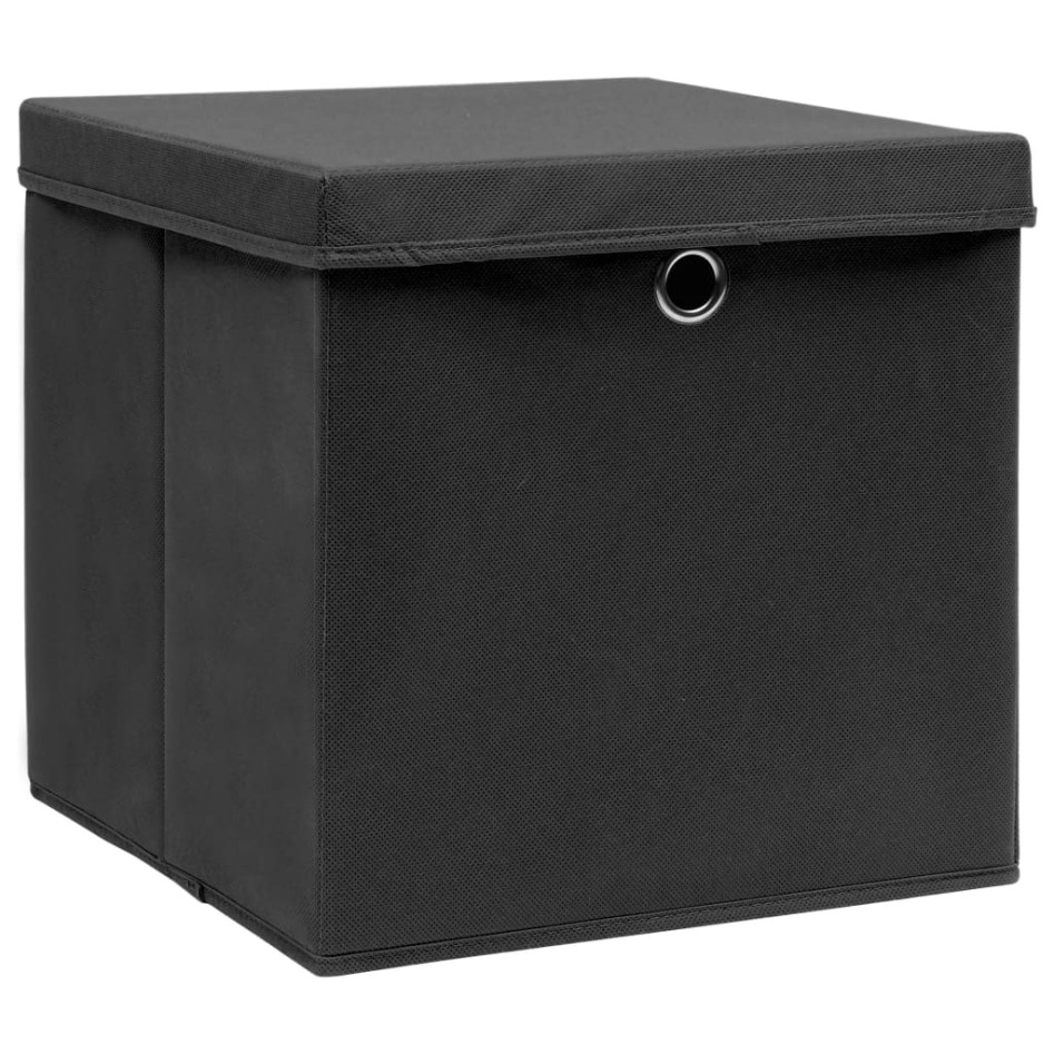 Cajas de almacenaje con tapas 10 uds tela negro 32x32x32