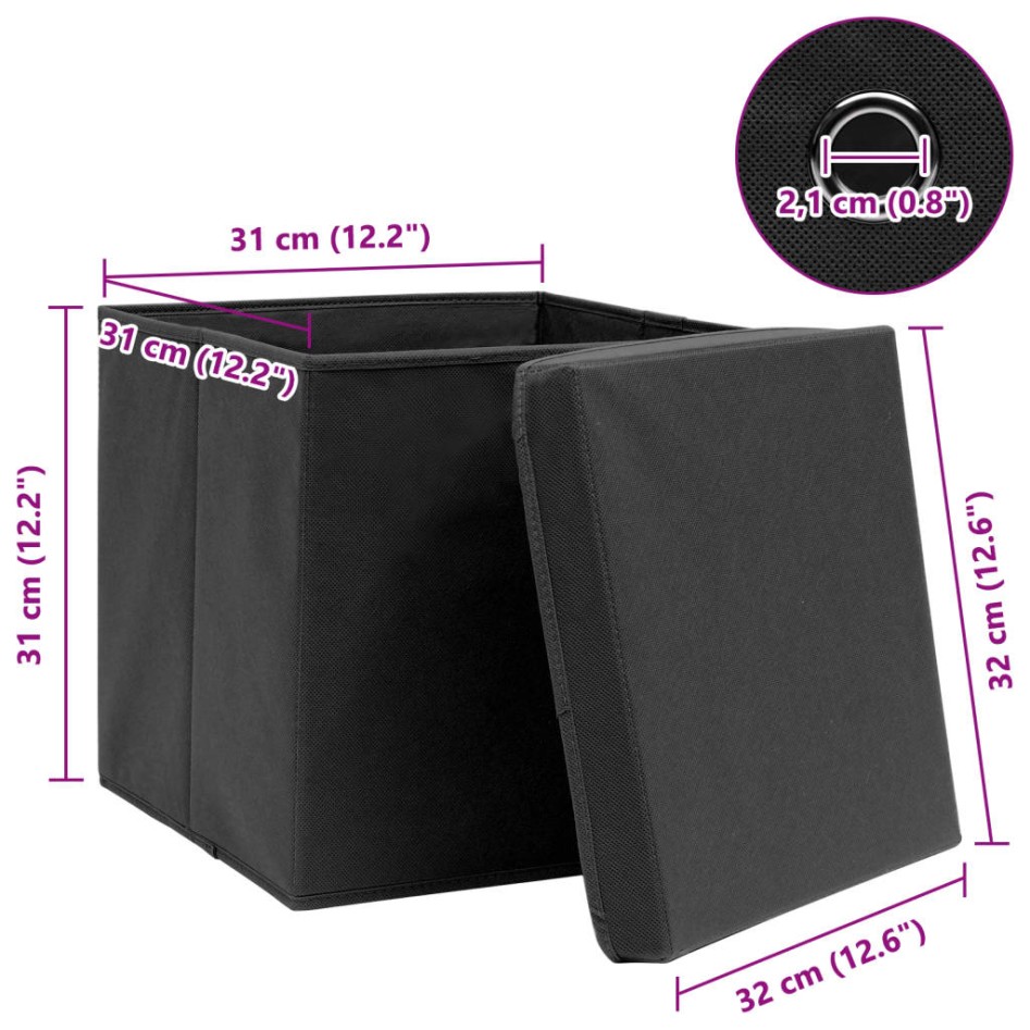 Cajas de almacenaje con tapas 10 uds tela negro 32x32x32